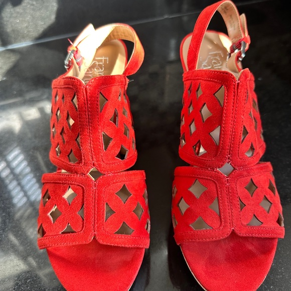 Franco Sarto Red Cutout Wedge Sandals - Picture 2 of 6